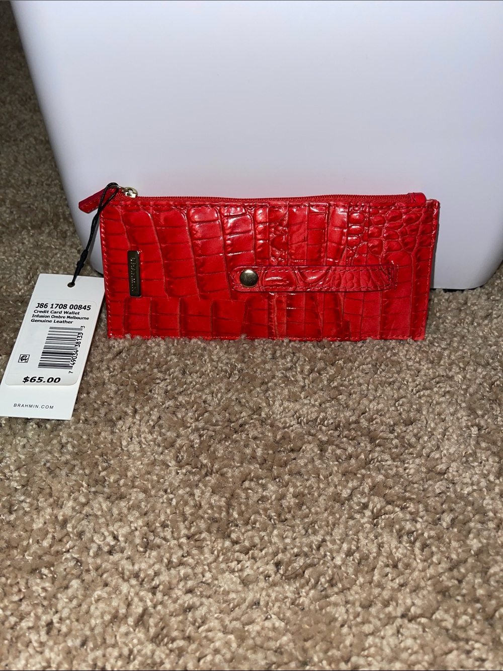Brahmin Red Croc-Embossed Leather Zip Wallet